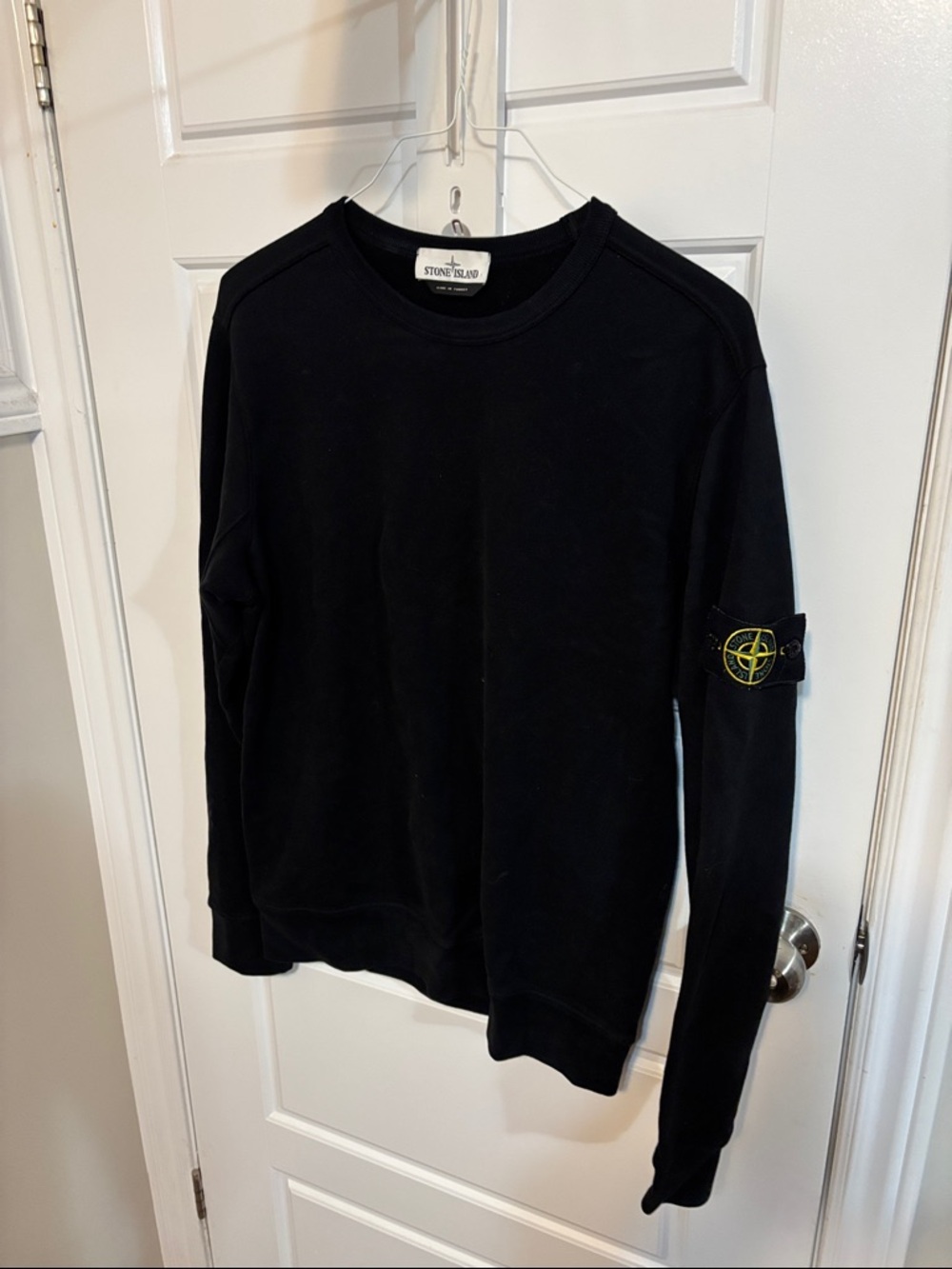 Stone Island Black Crewneck Sweatshirt with Signature Compass Badge Size Large